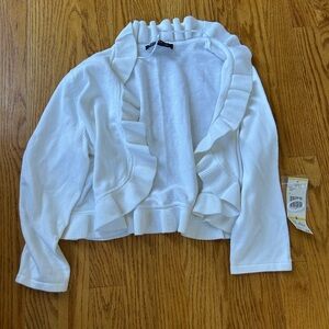 Jones New York White Ruffle Cardigan Shrug